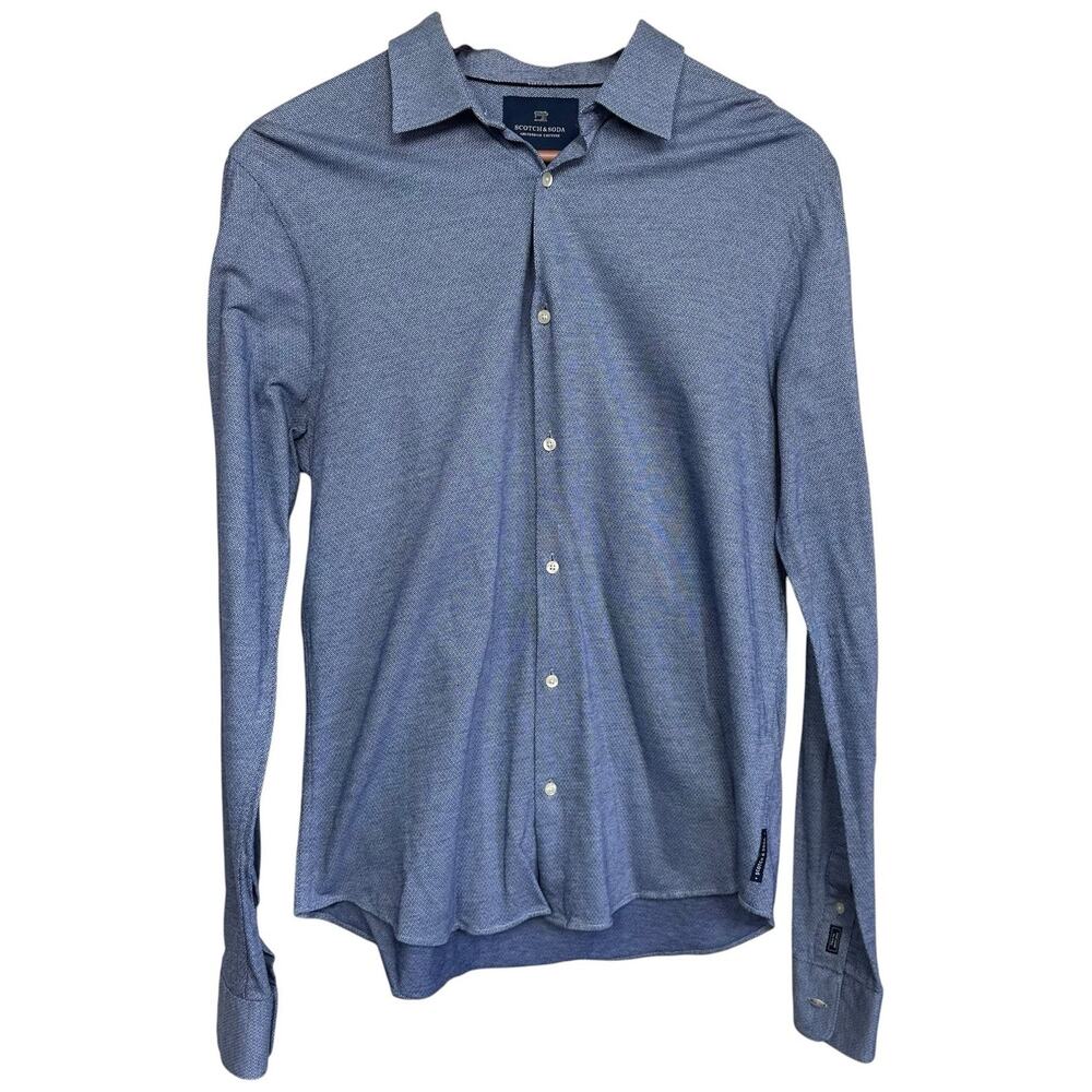 Scotch & Soda Amsterdam Couture Men’s Blue Geometric Long Sleeve Cotton Shirt M
